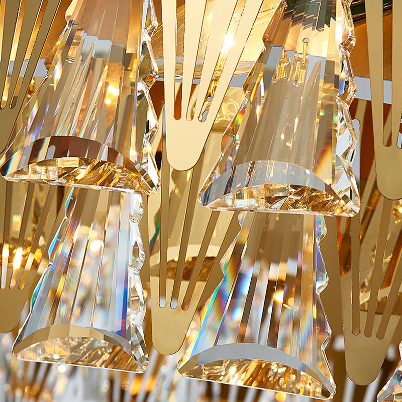 Triangle Crystal Block Chandelier Lighting with Metal Sheet Modernist 8 Heads Pendant Lighting in Gold Clearhalo 'Ceiling Lights' 'Chandeliers' 'Modern Chandeliers' 'Modern' Lighting' 259538