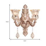 1/2 Heads Bell Wall Lighting with Clear Glass Shade and Crystal Decoration Vintage Gold Finish Sconce Light Fixture Clearhalo 'Wall Lamps & Sconces' 'Wall Lights' Lighting' 259542