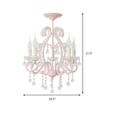 Geometric Chandelier Pendant Light with Crystal Bead Accent Macaron 5 Lights Ceiling Pendant Light in Pink Clearhalo 'Ceiling Lights' 'Chandeliers' Lighting' options 259552