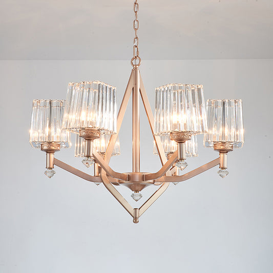 Clear Pyramid Glass Shade Hanging Chandelier Contemporary 6 Bulbs Hanging Ceiling Light in Copper Finish Copper Clearhalo 'Ceiling Lights' 'Chandeliers' 'Modern Chandeliers' 'Modern' Lighting' 259570