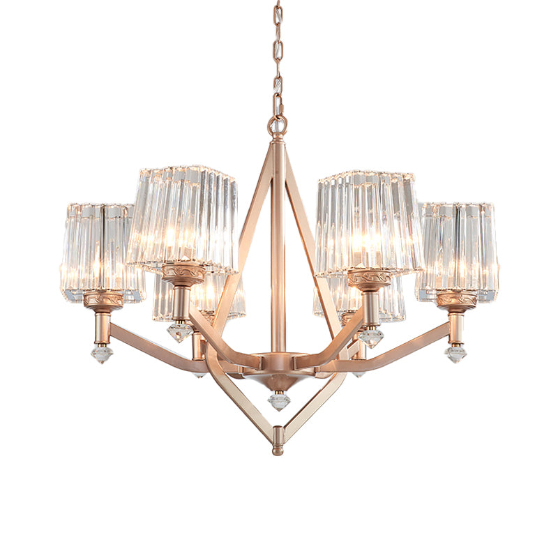 Clear Pyramid Glass Shade Hanging Chandelier Contemporary 6 Bulbs Hanging Ceiling Light in Copper Finish Clearhalo 'Ceiling Lights' 'Chandeliers' 'Modern Chandeliers' 'Modern' Lighting' 259572