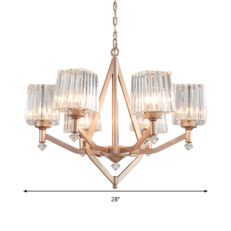 Clear Pyramid Glass Shade Hanging Chandelier Contemporary 6 Bulbs Hanging Ceiling Light in Copper Finish Clearhalo 'Ceiling Lights' 'Chandeliers' 'Modern Chandeliers' 'Modern' Lighting' 259573