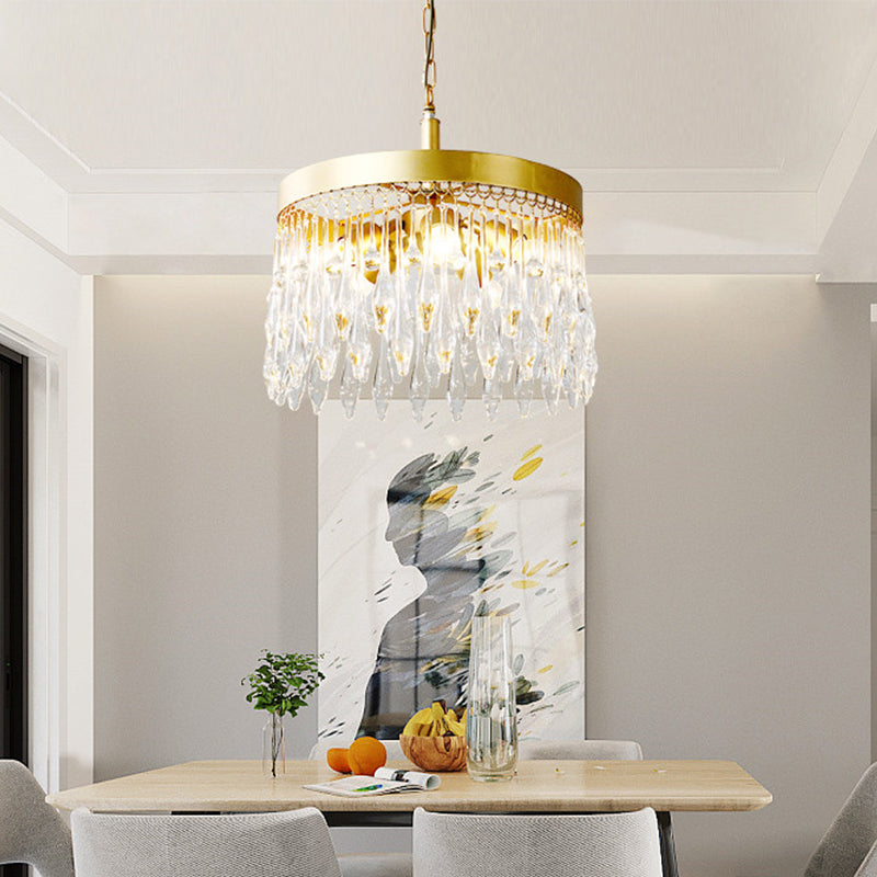 Circle Chandelier Pendant Light with Crystal Teardrop Shade Contemporary 5 Lights Pendant Light Fixture in Brass Clearhalo 'Ceiling Lights' 'Chandeliers' 'Modern Chandeliers' 'Modern' Lighting' 259597