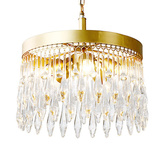 Circle Chandelier Pendant Light with Crystal Teardrop Shade Contemporary 5 Lights Pendant Light Fixture in Brass Clearhalo 'Ceiling Lights' 'Chandeliers' 'Modern Chandeliers' 'Modern' Lighting' 259598