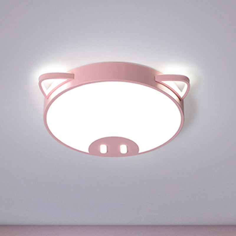 Pink/Blue Pig Ceiling Mounted Fixture Cartoon Acrylic LED Flush Ceiling Light in Warm/White Light, 19.5"/23.5" Width Pink White Clearhalo 'Ceiling Lights' 'Close To Ceiling Lights' 'Close to ceiling' 'Flush mount' Lighting' 259601