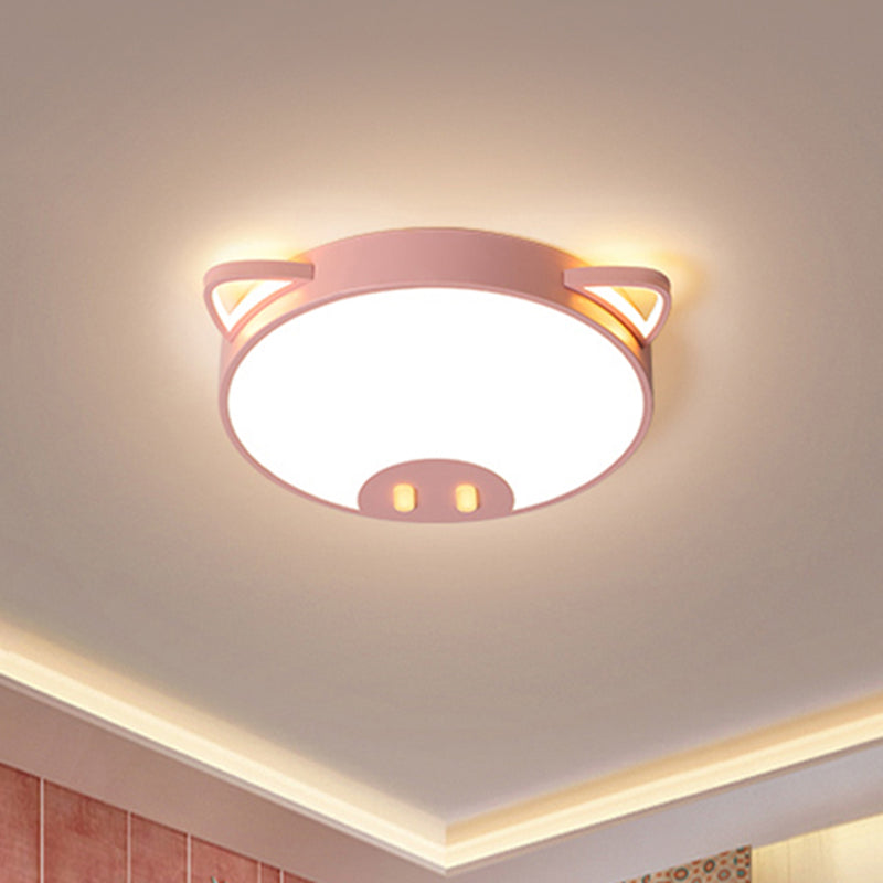 Pink/Blue Pig Ceiling Mounted Fixture Cartoon Acrylic LED Flush Ceiling Light in Warm/White Light, 19.5"/23.5" Width Pink Warm Clearhalo 'Ceiling Lights' 'Close To Ceiling Lights' 'Close to ceiling' 'Flush mount' Lighting' 259603