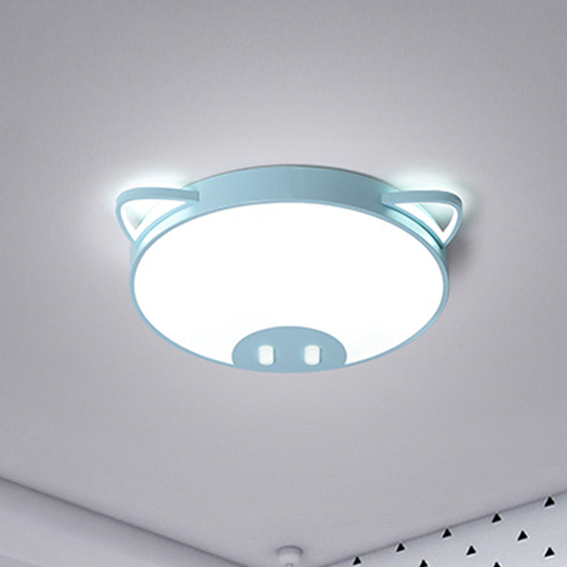 Pink/Blue Pig Ceiling Mounted Fixture Cartoon Acrylic LED Flush Ceiling Light in Warm/White Light, 19.5"/23.5" Width Blue White Clearhalo 'Ceiling Lights' 'Close To Ceiling Lights' 'Close to ceiling' 'Flush mount' Lighting' 259608