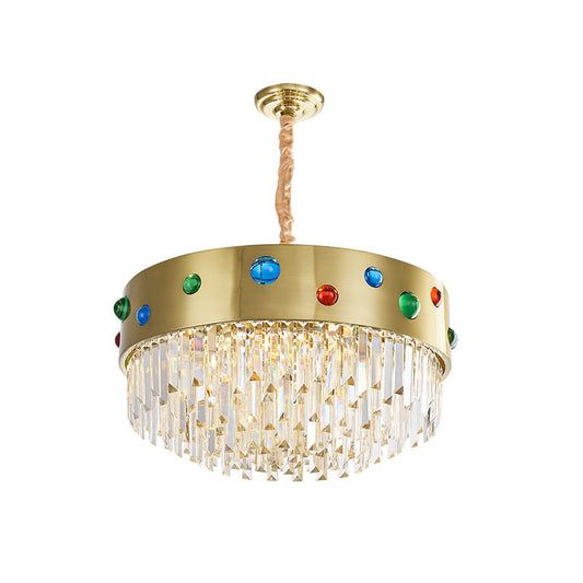 Metal Drum Hanging Chandelier with Gem Decoration Modernist Crystal 8 Heads Chandelier Lighting in Gold Clearhalo 'Ceiling Lights' 'Chandeliers' 'Modern Chandeliers' 'Modern' Lighting' 259619