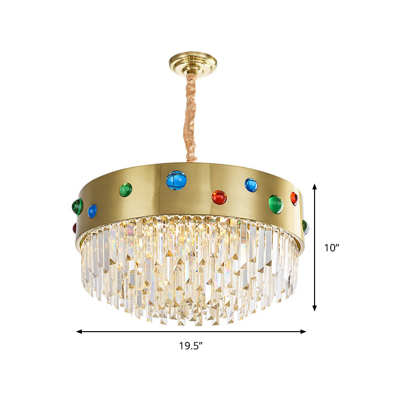 Metal Drum Hanging Chandelier with Gem Decoration Modernist Crystal 8 Heads Chandelier Lighting in Gold Clearhalo 'Ceiling Lights' 'Chandeliers' 'Modern Chandeliers' 'Modern' Lighting' 259620