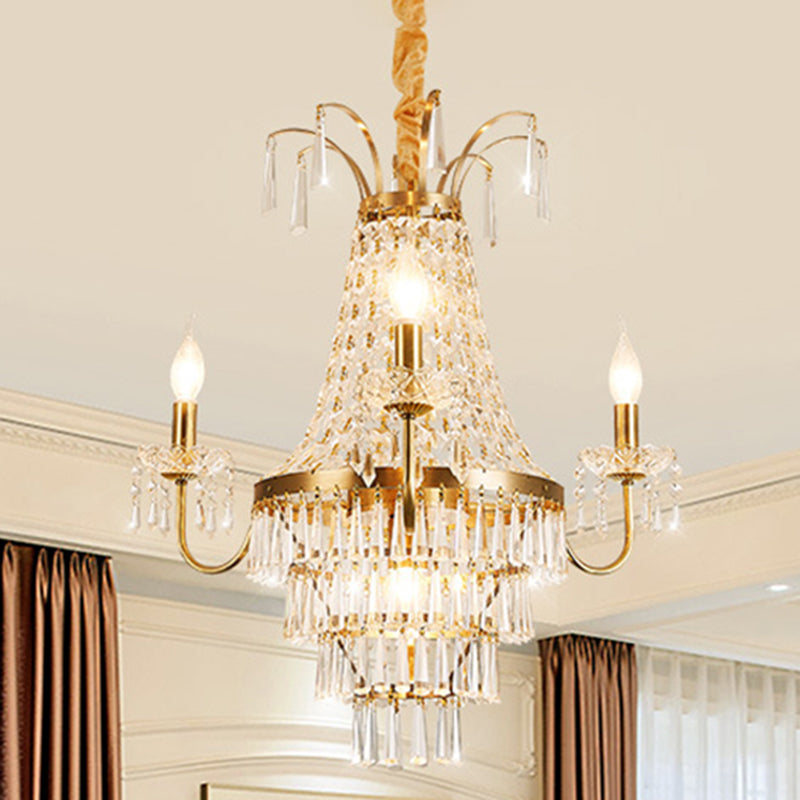 Empire Chandelier Light Fixture with Candle Luxury Crystal 4 Heads Chandelier Pendant Light in Brass Finish Clearhalo 'Ceiling Lights' 'Chandeliers' Lighting' options 259641