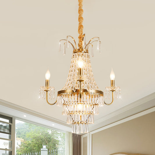 Empire Chandelier Light Fixture with Candle Luxury Crystal 4 Heads Chandelier Pendant Light in Brass Finish Clearhalo 'Ceiling Lights' 'Chandeliers' Lighting' options 259643