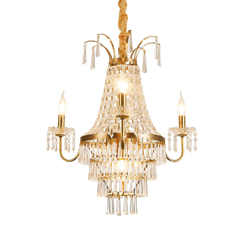 Empire Chandelier Light Fixture with Candle Luxury Crystal 4 Heads Chandelier Pendant Light in Brass Finish Clearhalo 'Ceiling Lights' 'Chandeliers' Lighting' options 259644