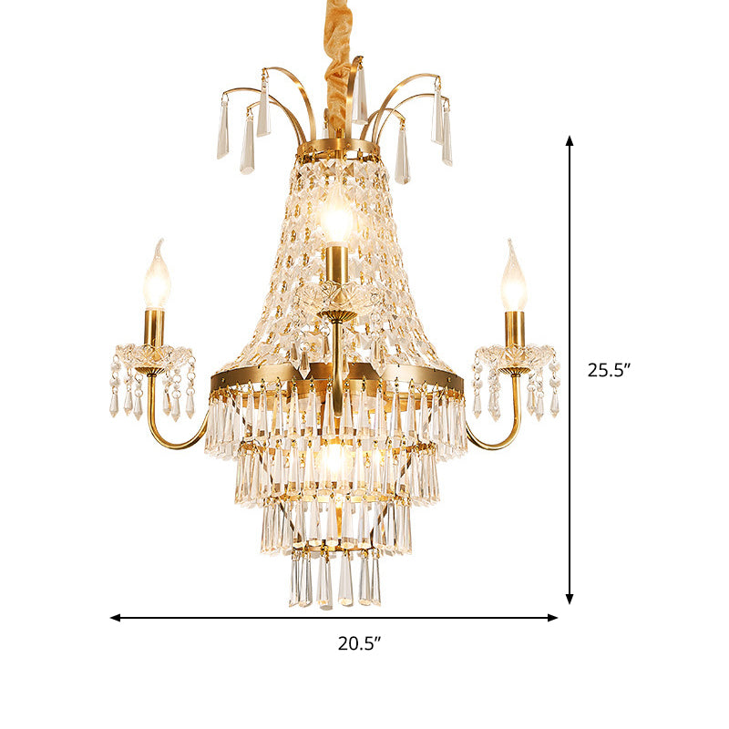 Empire Chandelier Light Fixture with Candle Luxury Crystal 4 Heads Chandelier Pendant Light in Brass Finish Clearhalo 'Ceiling Lights' 'Chandeliers' Lighting' options 259645