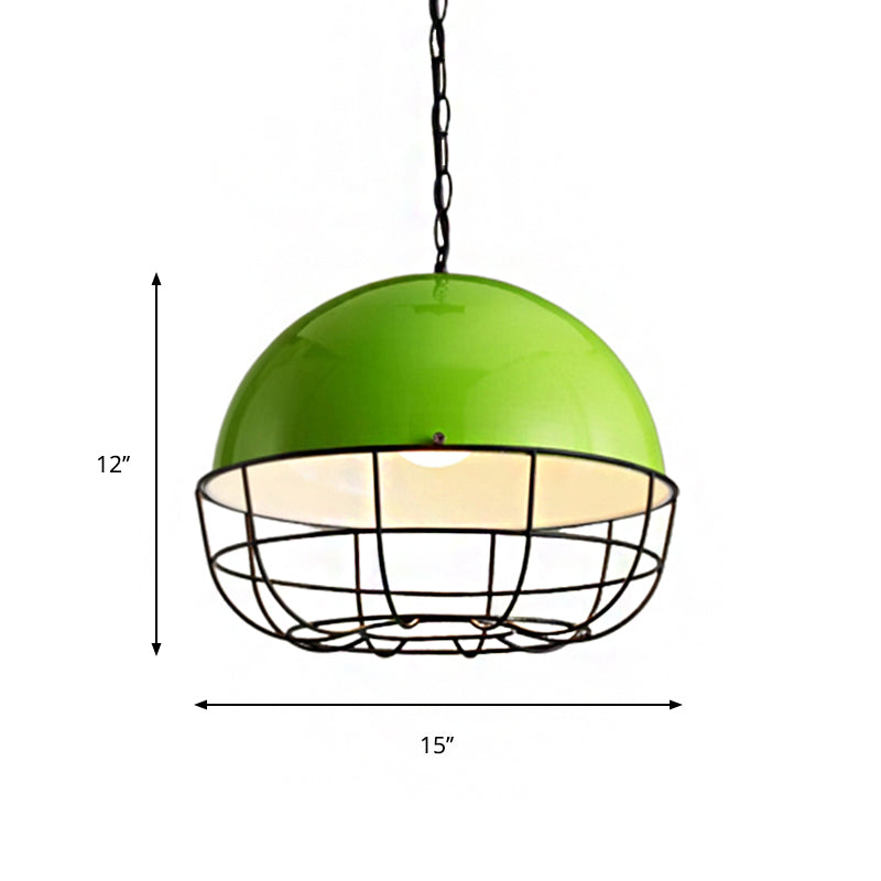 1 Head Green Domed Pendant Light Metal Vintage Industrial Dining Room Pendant Lamp Clearhalo 'Art Deco Pendants' 'Cast Iron' 'Ceiling Lights' 'Ceramic' 'Crystal' 'Industrial Pendants' 'Industrial' 'Metal' 'Middle Century Pendants' 'Pendant Lights' 'Pendants' 'Tiffany' Lighting' 259671