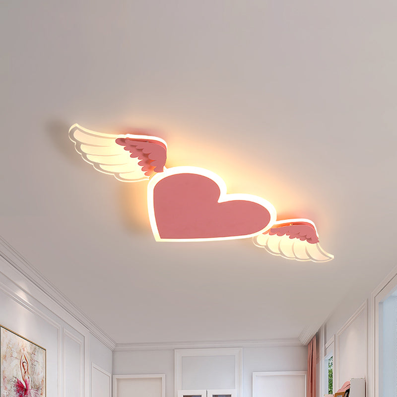 LED White/Pink Heart Close to Ceiling Lamp Kids Metal Flush Ceiling Light in Warm/White Light Pink Clearhalo 'Ceiling Lights' 'Close To Ceiling Lights' 'Close to ceiling' 'Flush mount' Lighting' 259678