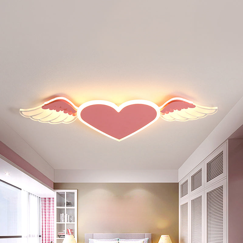 LED White/Pink Heart Close to Ceiling Lamp Kids Metal Flush Ceiling Light in Warm/White Light Clearhalo 'Ceiling Lights' 'Close To Ceiling Lights' 'Close to ceiling' 'Flush mount' Lighting' 259679