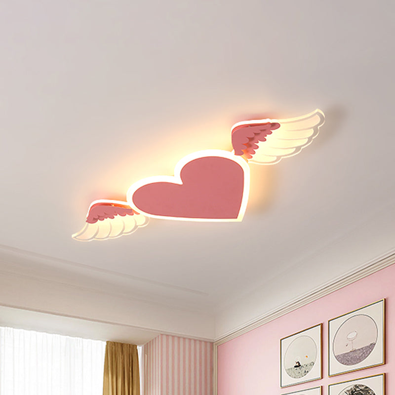 LED White/Pink Heart Close to Ceiling Lamp Kids Metal Flush Ceiling Light in Warm/White Light Clearhalo 'Ceiling Lights' 'Close To Ceiling Lights' 'Close to ceiling' 'Flush mount' Lighting' 259680