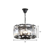 18"/25.5" Diameter Metal Drum Shade Ceiling Chandelier with Crystal Block Vintage 5/8 Heads Hanging Lamp in Black Clearhalo 'Ceiling Lights' 'Chandeliers' 'Industrial Chandeliers' 'Industrial' 'Middle Century Chandeliers' 'Tiffany' Lighting' 259692