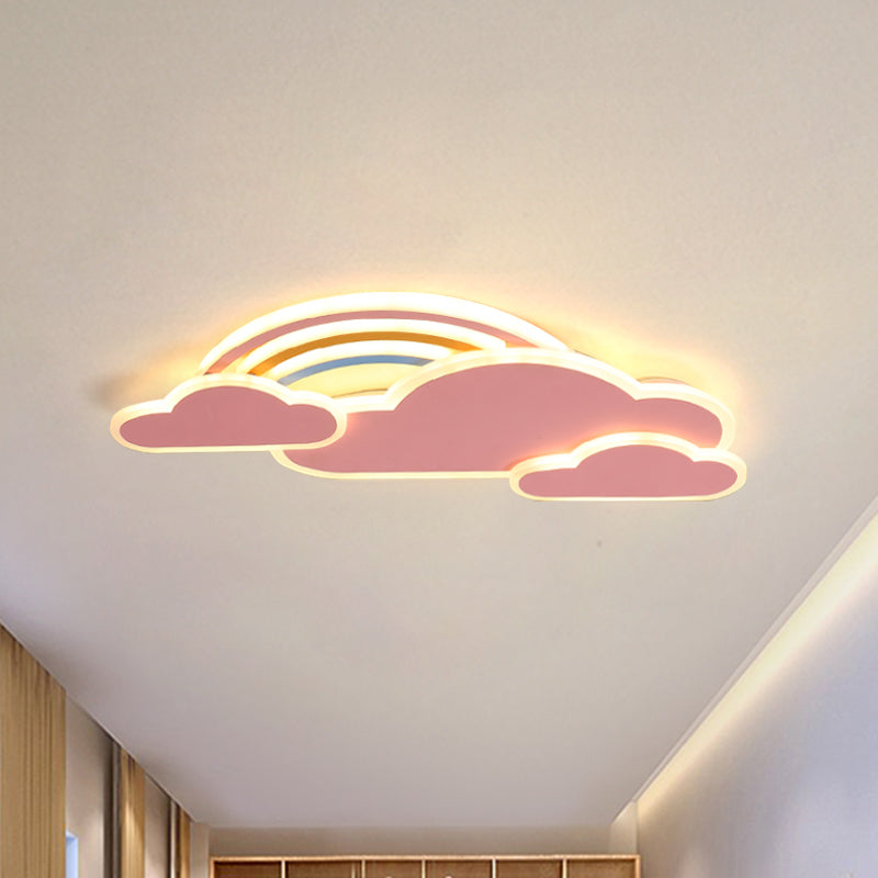 White/Pink Rainbow Cloudy Ceiling Light Cartoon Metallic LED Flush-Mount Light Fixture, Warm/White Light Pink Clearhalo 'Ceiling Lights' 'Close To Ceiling Lights' 'Close to ceiling' 'Flush mount' Lighting' 259705