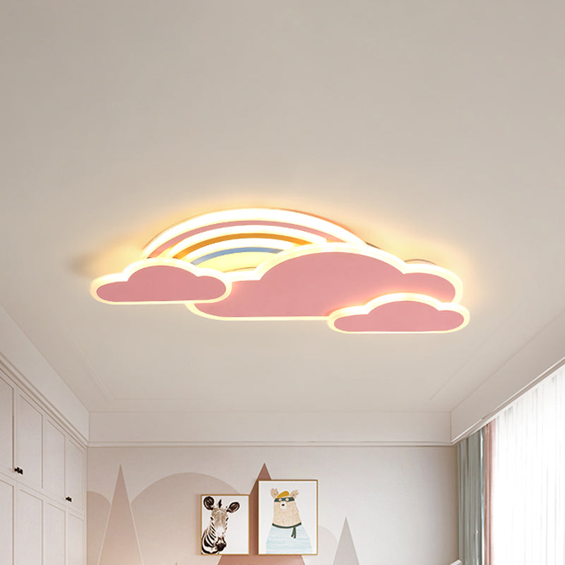 White/Pink Rainbow Cloudy Ceiling Light Cartoon Metallic LED Flush-Mount Light Fixture, Warm/White Light Clearhalo 'Ceiling Lights' 'Close To Ceiling Lights' 'Close to ceiling' 'Flush mount' Lighting' 259706