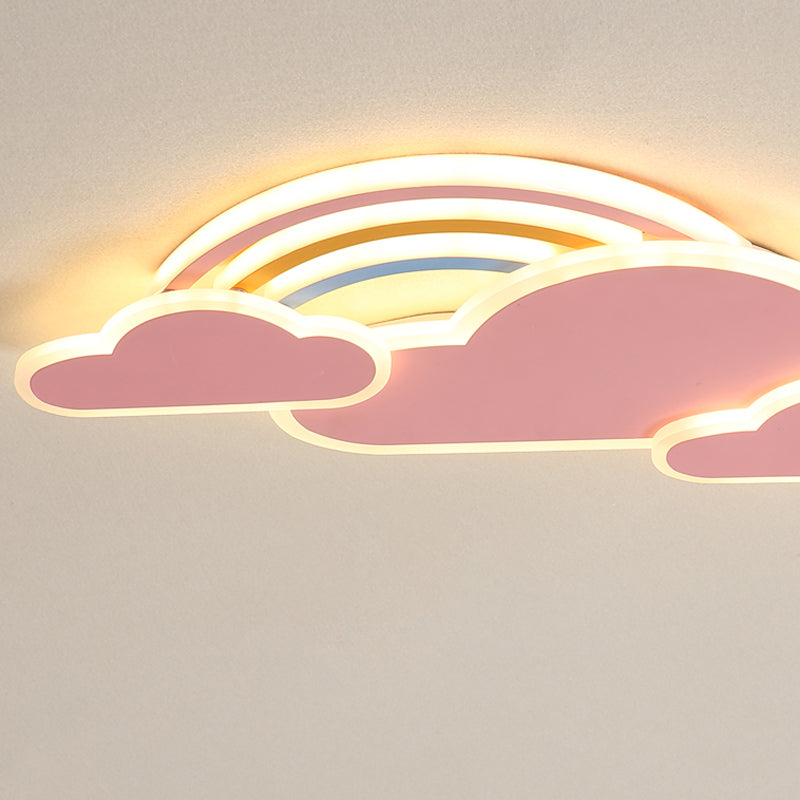 White/Pink Rainbow Cloudy Ceiling Light Cartoon Metallic LED Flush-Mount Light Fixture, Warm/White Light Clearhalo 'Ceiling Lights' 'Close To Ceiling Lights' 'Close to ceiling' 'Flush mount' Lighting' 259709