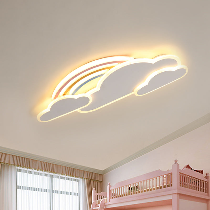 White/Pink Rainbow Cloudy Ceiling Light Cartoon Metallic LED Flush-Mount Light Fixture, Warm/White Light White Clearhalo 'Ceiling Lights' 'Close To Ceiling Lights' 'Close to ceiling' 'Flush mount' Lighting' 259710