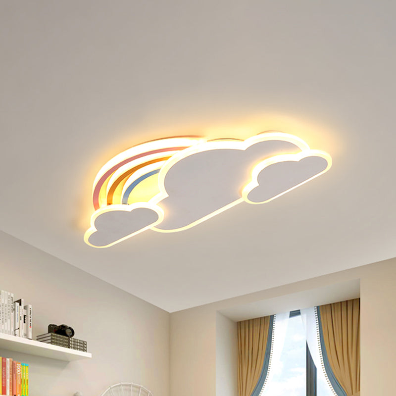 White/Pink Rainbow Cloudy Ceiling Light Cartoon Metallic LED Flush-Mount Light Fixture, Warm/White Light Clearhalo 'Ceiling Lights' 'Close To Ceiling Lights' 'Close to ceiling' 'Flush mount' Lighting' 259711