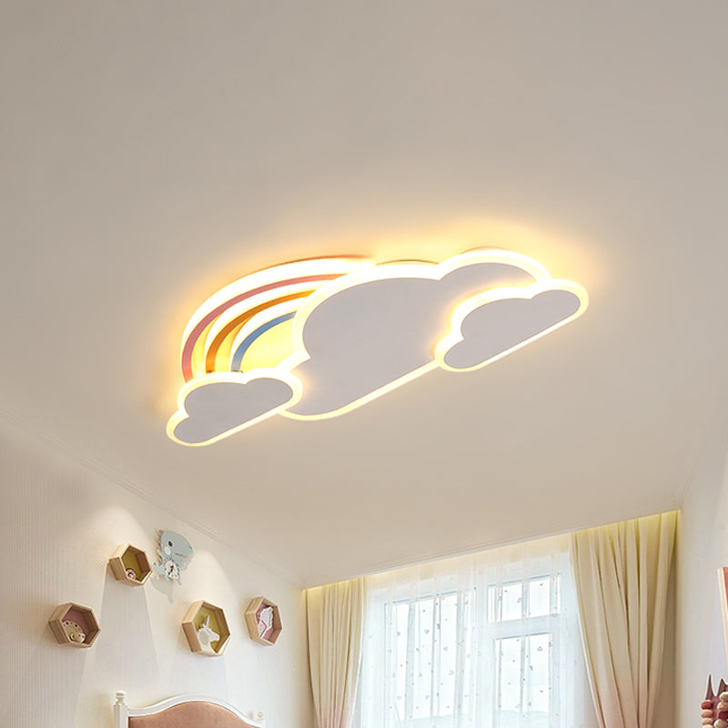 White/Pink Rainbow Cloudy Ceiling Light Cartoon Metallic LED Flush-Mount Light Fixture, Warm/White Light Clearhalo 'Ceiling Lights' 'Close To Ceiling Lights' 'Close to ceiling' 'Flush mount' Lighting' 259712