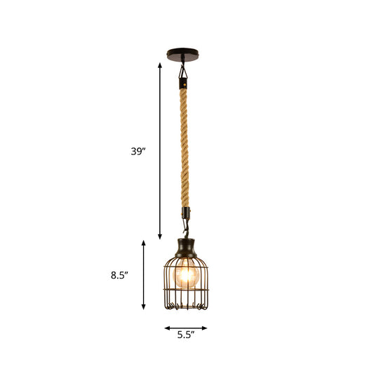 Bird Cage Pendant Lamp Metal Industrial 1 Light Ceiling Lamp Pendant in Black over Table Clearhalo 'Art Deco Pendants' 'Black' 'Cast Iron' 'Ceiling Lights' 'Ceramic' 'Crystal' 'Industrial Pendants' 'Industrial' 'Metal' 'Middle Century Pendants' 'Pendant Lights' 'Pendants' 'Rustic Pendants' 'Tiffany' Lighting' 259735