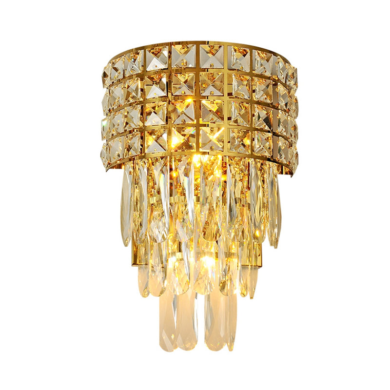 Triangular Crystal Block Wall Lamp Modern 3 Lights Wall Mount Lighting in Gold Finish Clearhalo 'Modern wall lights' 'Modern' 'Wall Lamps & Sconces' 'Wall Lights' Lighting' 259743