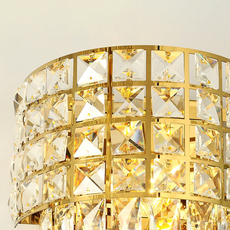 Triangular Crystal Block Wall Lamp Modern 3 Lights Wall Mount Lighting in Gold Finish Clearhalo 'Modern wall lights' 'Modern' 'Wall Lamps & Sconces' 'Wall Lights' Lighting' 259745