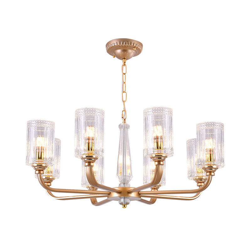 Clear Glass Cylinder Chandelier Light Vintage 3/5/6/8 Heads Chandelier Lighting Fixture in Gold Clearhalo 'Ceiling Lights' 'Chandeliers' Lighting' options 259748