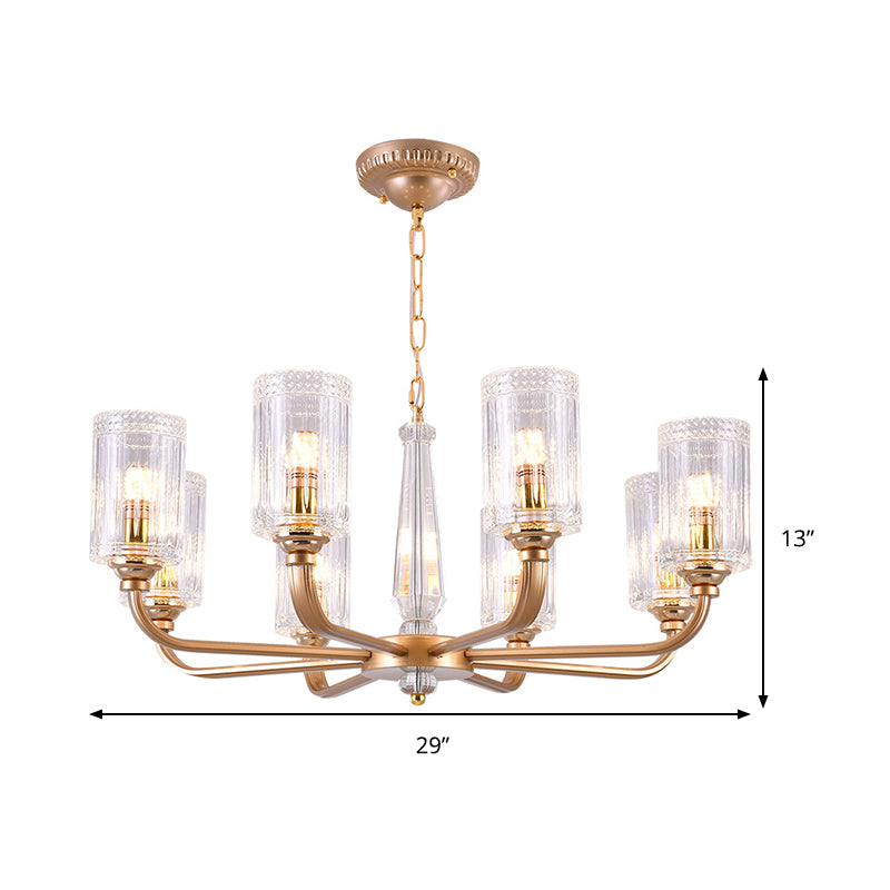 Clear Glass Cylinder Chandelier Light Vintage 3/5/6/8 Heads Chandelier Lighting Fixture in Gold Clearhalo 'Ceiling Lights' 'Chandeliers' Lighting' options 259749