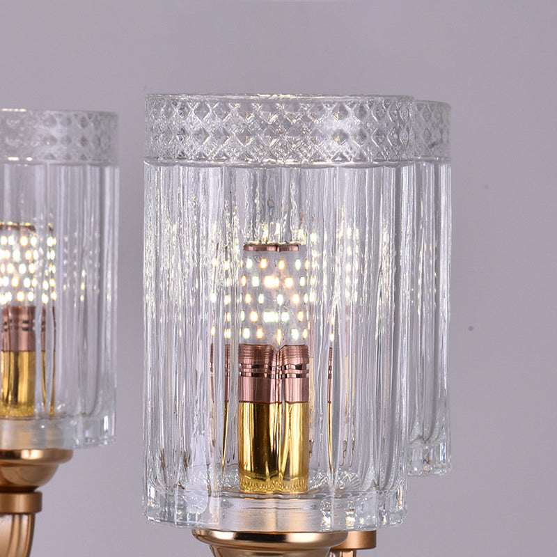 Clear Glass Cylinder Chandelier Light Vintage 3/5/6/8 Heads Chandelier Lighting Fixture in Gold Clearhalo 'Ceiling Lights' 'Chandeliers' Lighting' options 259750