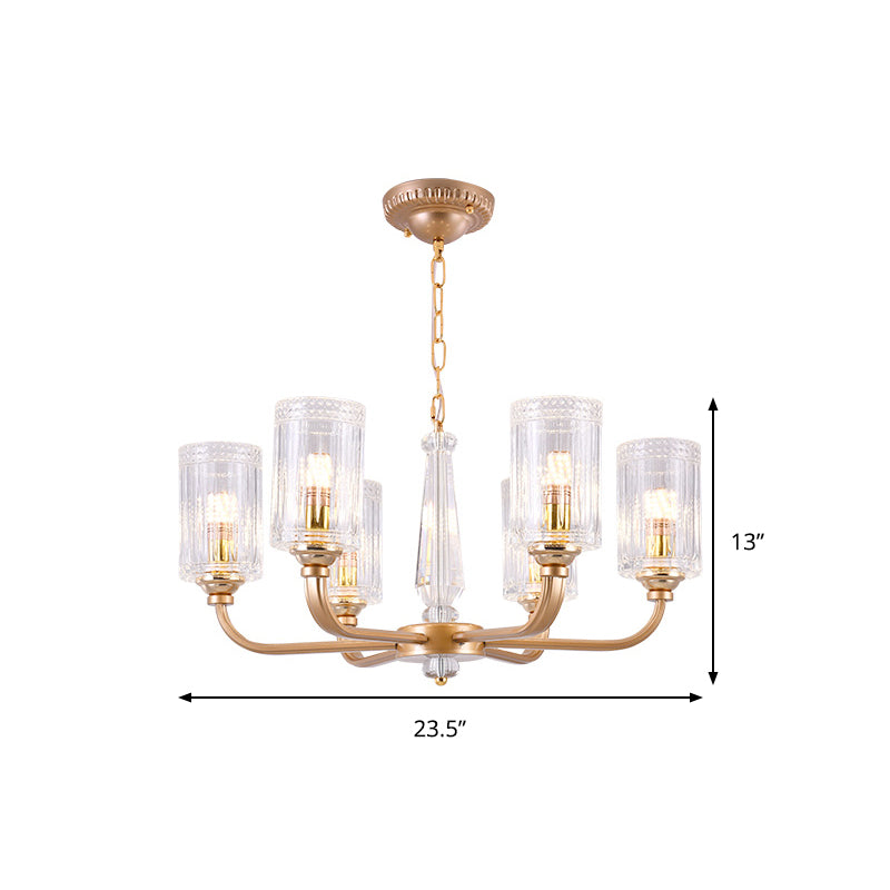 Clear Glass Cylinder Chandelier Light Vintage 3/5/6/8 Heads Chandelier Lighting Fixture in Gold Clearhalo 'Ceiling Lights' 'Chandeliers' Lighting' options 259753