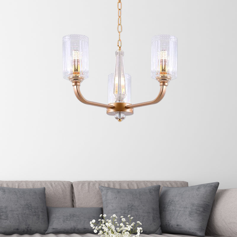 Clear Glass Cylinder Chandelier Light Vintage 3/5/6/8 Heads Chandelier Lighting Fixture in Gold Clearhalo 'Ceiling Lights' 'Chandeliers' Lighting' options 259757