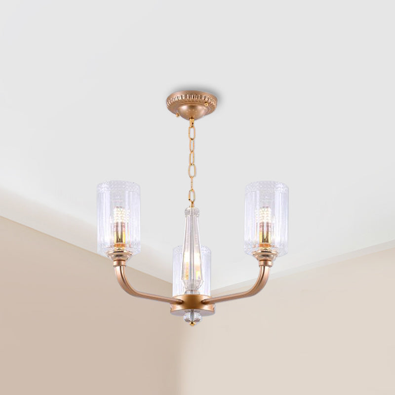 Clear Glass Cylinder Chandelier Light Vintage 3/5/6/8 Heads Chandelier Lighting Fixture in Gold Clearhalo 'Ceiling Lights' 'Chandeliers' Lighting' options 259758