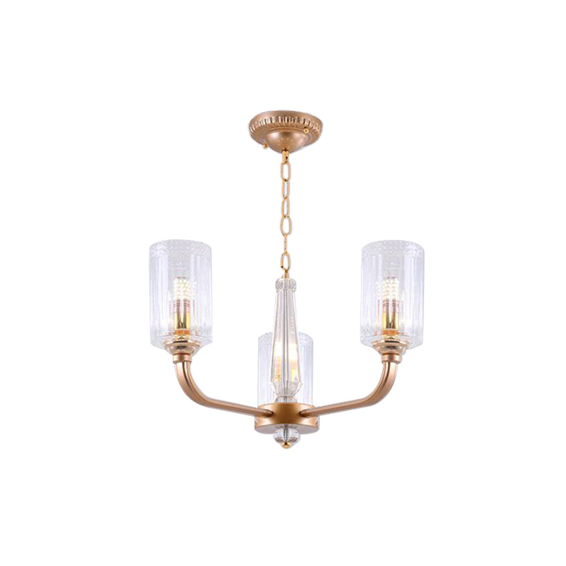 Clear Glass Cylinder Chandelier Light Vintage 3/5/6/8 Heads Chandelier Lighting Fixture in Gold Clearhalo 'Ceiling Lights' 'Chandeliers' Lighting' options 259759