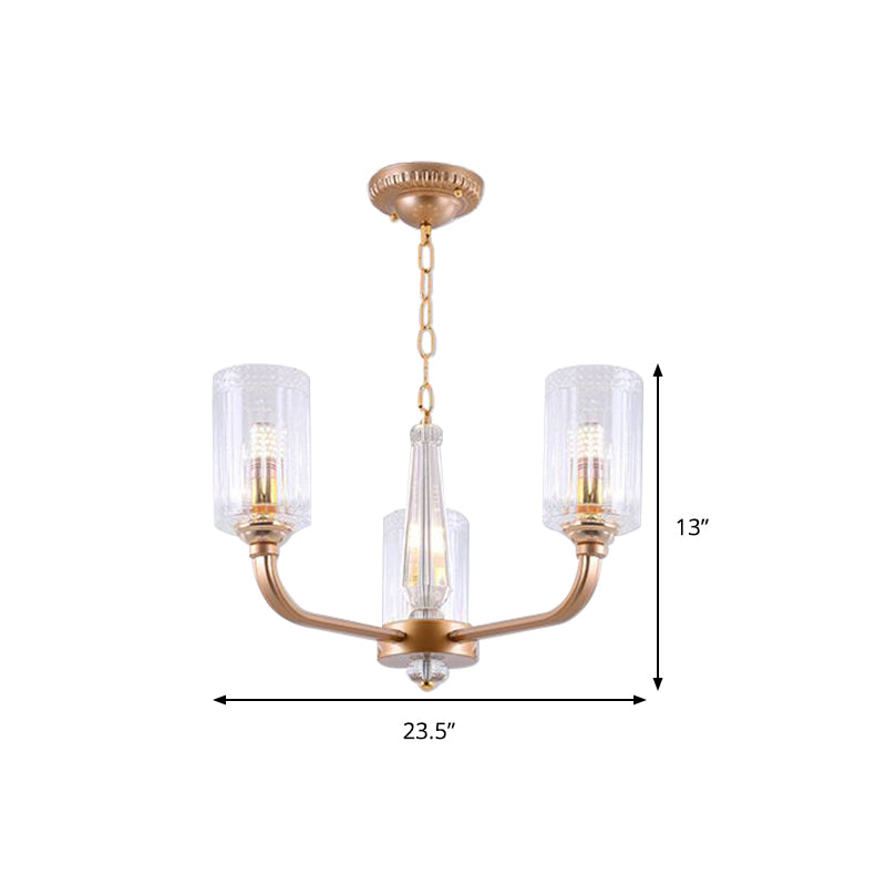 Clear Glass Cylinder Chandelier Light Vintage 3/5/6/8 Heads Chandelier Lighting Fixture in Gold Clearhalo 'Ceiling Lights' 'Chandeliers' Lighting' options 259760