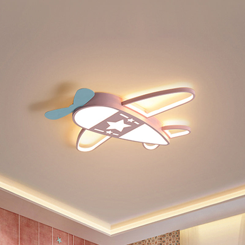 Pink/Blue Plane Flushmount Lighting Metal Modernism LED Flush Mount Lamp in Warm/White Light, 19.5"/25.5" Width Pink Warm Clearhalo 'Ceiling Lights' 'Close To Ceiling Lights' 'Close to ceiling' 'Flush mount' Lighting' 259761