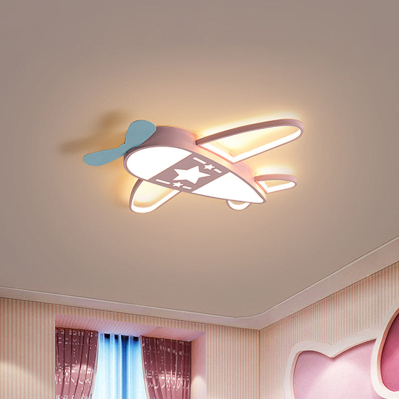 Pink/Blue Plane Flushmount Lighting Metal Modernism LED Flush Mount Lamp in Warm/White Light, 19.5"/25.5" Width Clearhalo 'Ceiling Lights' 'Close To Ceiling Lights' 'Close to ceiling' 'Flush mount' Lighting' 259762