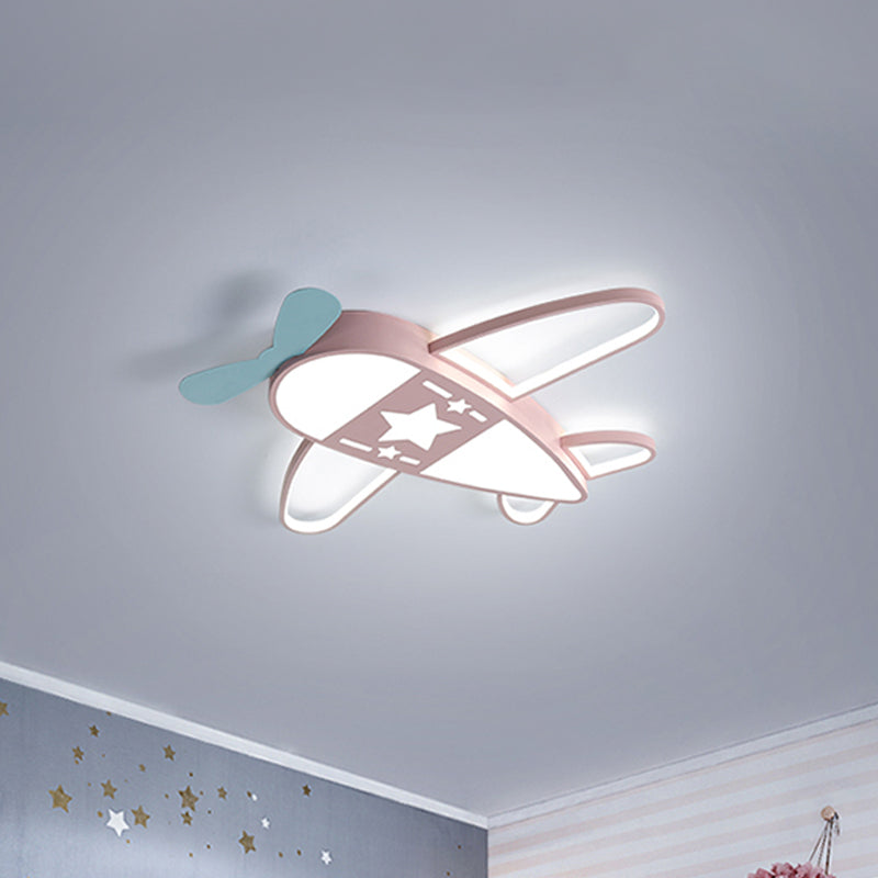 Pink/Blue Plane Flushmount Lighting Metal Modernism LED Flush Mount Lamp in Warm/White Light, 19.5"/25.5" Width Pink White Clearhalo 'Ceiling Lights' 'Close To Ceiling Lights' 'Close to ceiling' 'Flush mount' Lighting' 259763