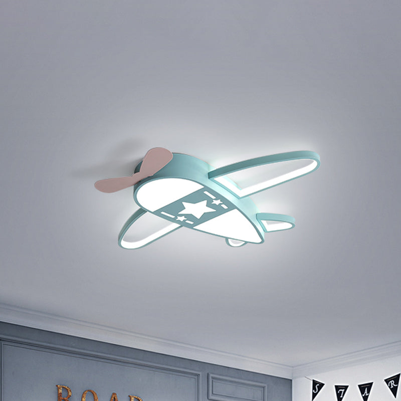 Pink/Blue Plane Flushmount Lighting Metal Modernism LED Flush Mount Lamp in Warm/White Light, 19.5"/25.5" Width Blue White Clearhalo 'Ceiling Lights' 'Close To Ceiling Lights' 'Close to ceiling' 'Flush mount' Lighting' 259765