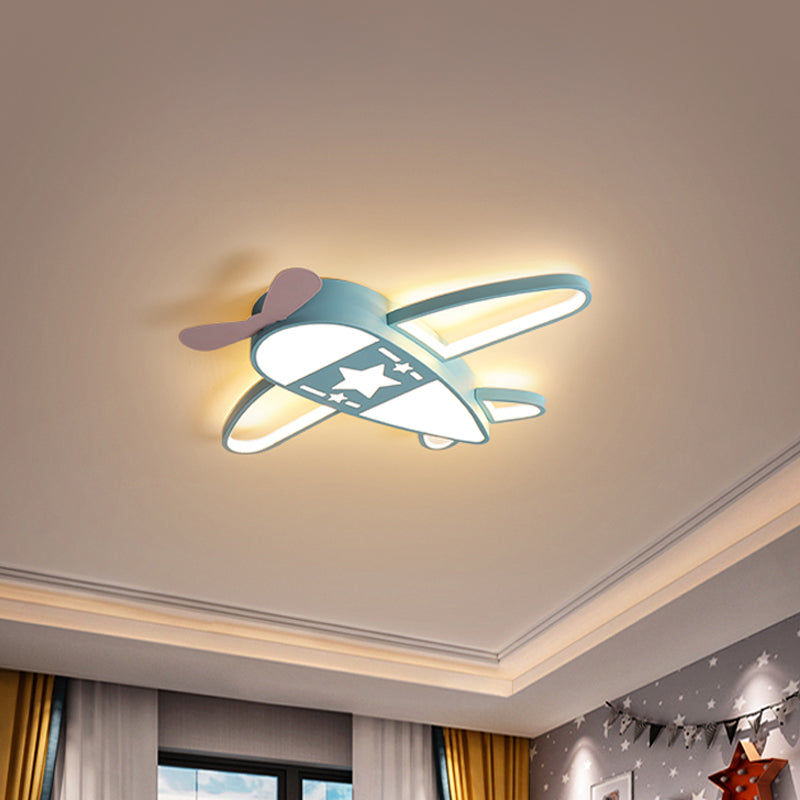 Pink/Blue Plane Flushmount Lighting Metal Modernism LED Flush Mount Lamp in Warm/White Light, 19.5"/25.5" Width Blue Warm Clearhalo 'Ceiling Lights' 'Close To Ceiling Lights' 'Close to ceiling' 'Flush mount' Lighting' 259767