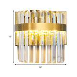 Demilune Cylinder Wall Light Sconce Contemporary Crystal Prism 2 Heads Wall Mounted Lighting in Gold Clearhalo 'Modern wall lights' 'Modern' 'Wall Lamps & Sconces' 'Wall Lights' Lighting' 259777