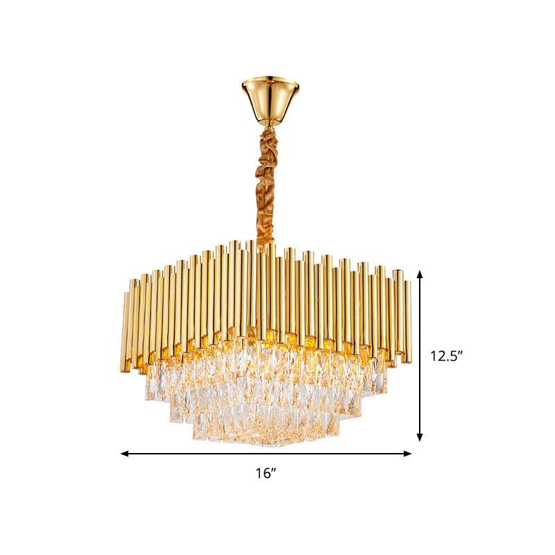 Golden Square Hanging Ceiling Light with Crystal Block Vintage 6/10/12 Lights Chandelier Lamp, 16"/19.5"/23.5" Width Clearhalo 'Ceiling Lights' 'Chandeliers' 'Modern Chandeliers' 'Modern' Lighting' 259788