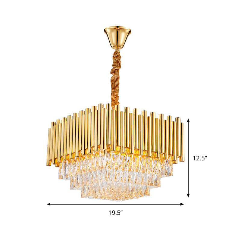 Golden Square Hanging Ceiling Light with Crystal Block Vintage 6/10/12 Lights Chandelier Lamp, 16"/19.5"/23.5" Width Clearhalo 'Ceiling Lights' 'Chandeliers' 'Modern Chandeliers' 'Modern' Lighting' 259789