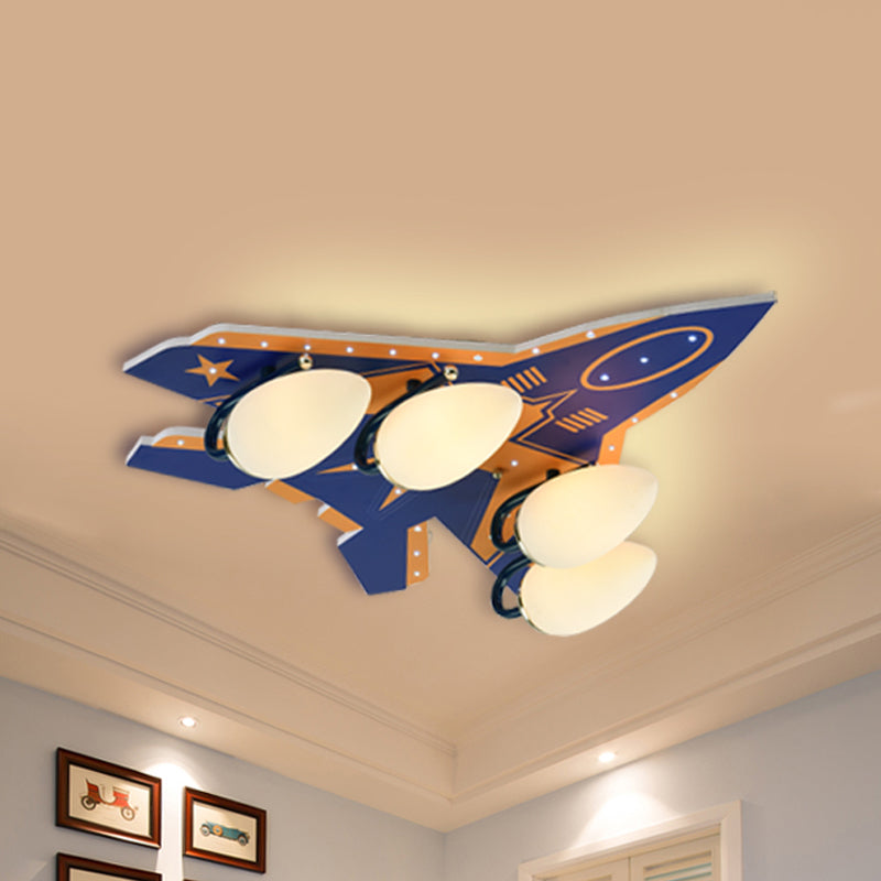 Aircraft Ceiling Lighting with Frosted Glass Shade Modern 4 Heads Flush Mount Light in Blue Blue Clearhalo 'Ceiling Lights' 'Close To Ceiling Lights' 'Close to ceiling' 'Flush mount' Lighting' 259799