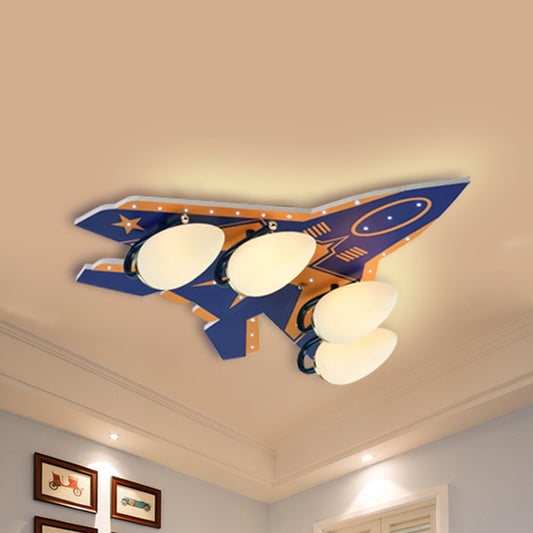 Aircraft Ceiling Lighting with Frosted Glass Shade Modern 4 Heads Flush Mount Light in Blue Blue Clearhalo 'Ceiling Lights' 'Close To Ceiling Lights' 'Close to ceiling' 'Flush mount' Lighting' 259799