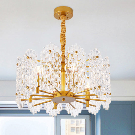 6 Bulbs Round Chandelier Pendant Light with Clear Glass Decoration Vintage Hanging Light in Brass for Dining Table Brass Clearhalo 'Ceiling Lights' 'Chandeliers' 'Glass shade' 'Glass' 'Modern Chandeliers' 'Modern' Lighting' 259805